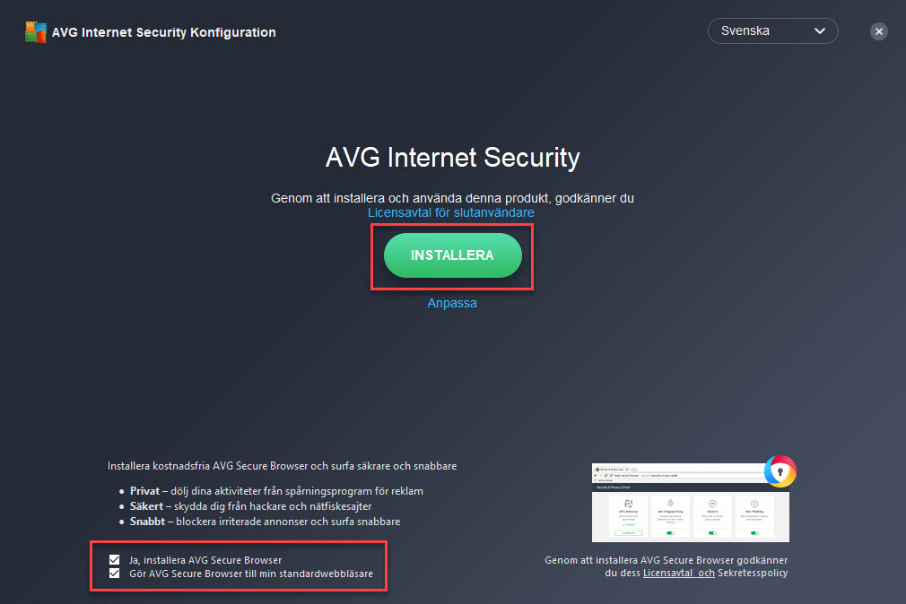 Installera AVG IS, Steg 2
